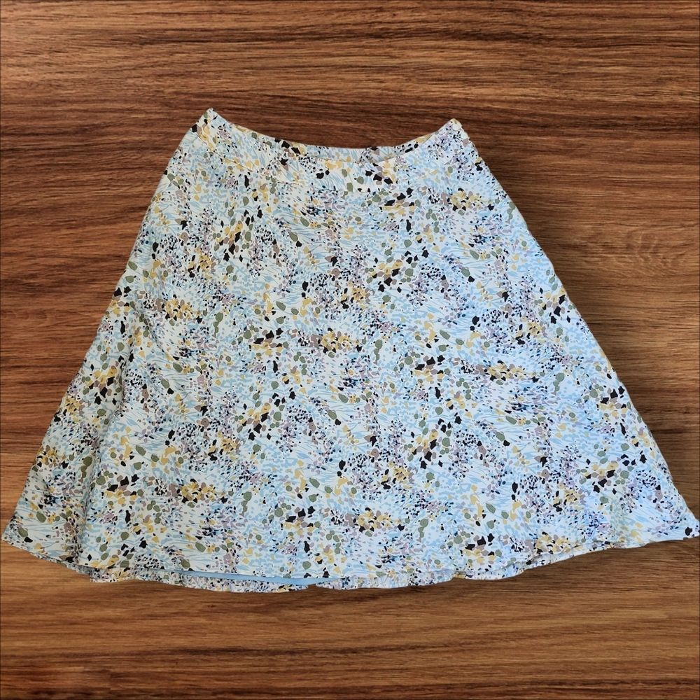 Jones New York White Abstract Design 90's A-Line Silk Skirt. Sz. 16